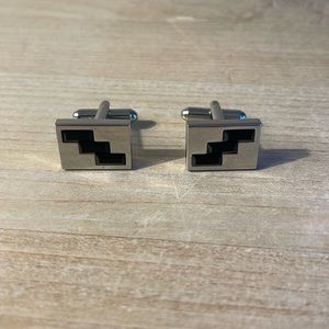 VGUC silver tone with black accents rectangle cuff links